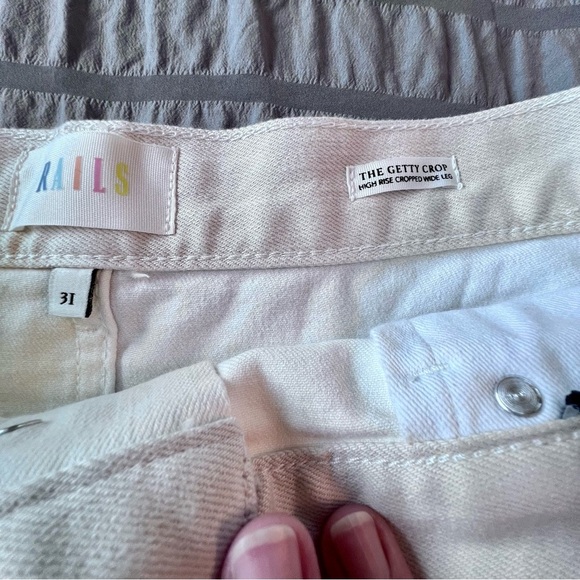 Rails NWT Getty Crop Wide Leg Ecru Patchwork Jeans Raw Hem Button Fly Women’s 31 - Picture 9 of 11